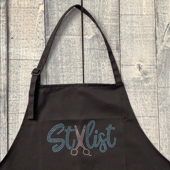 Teal Rhinestone Stylist Apron with 3 Pockets Black - Picture 9 of 9
